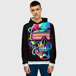 Толстовка-худи мужская Cyber skull - ai art neon, цвет: 3D-белый — фото 2