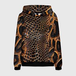 Толстовка-худи мужская Реалистичная кожа змеи темно коричневая, цвет: 3D-черный