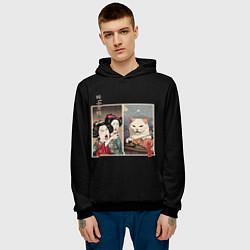 Толстовка-худи мужская Мем с котом в японском стиле, цвет: 3D-черный — фото 2