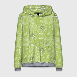 Толстовка-худи мужская Зеленый цветочный - паттерн смайлики, цвет: 3D-меланж