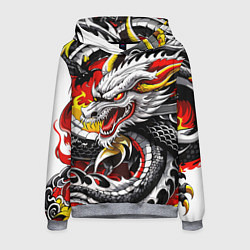 Толстовка-худи мужская Огнедышащий дракон в японском стиле, цвет: 3D-меланж