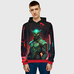 Толстовка-худи мужская Зелёный боевой киборг, цвет: 3D-красный — фото 2