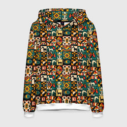Толстовка-худи мужская Африканские паттерн животные, цвет: 3D-белый