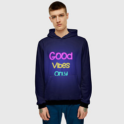 Толстовка-худи мужская Только хорошие вибрации неон - good vibes only, цвет: 3D-черный — фото 2