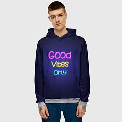 Толстовка-худи мужская Только хорошие вибрации неон - good vibes only, цвет: 3D-меланж — фото 2