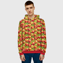 Толстовка-худи мужская Румяные яблоки паттерн, цвет: 3D-красный — фото 2