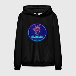 Толстовка-худи мужская Saab logo neon, цвет: 3D-черный