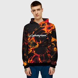 Толстовка-худи мужская Cyberpunk 2077 red lava, цвет: 3D-черный — фото 2