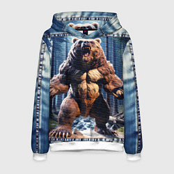 Толстовка-худи мужская Свирепый медведь, цвет: 3D-белый