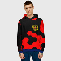 Толстовка-худи мужская Герб РФ спортивный стиль соты, цвет: 3D-синий — фото 2