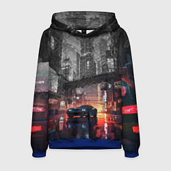 Толстовка-худи мужская Спорткар на ночной улице, цвет: 3D-синий