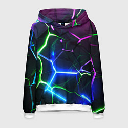 Толстовка-худи мужская Микс из разломленных плит и неоновое свечения, цвет: 3D-белый