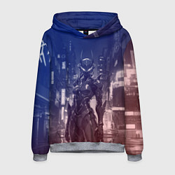 Толстовка-худи мужская Девушка-киборг в футуристичной броне, цвет: 3D-меланж