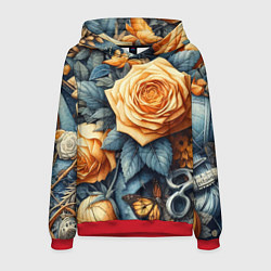 Толстовка-худи мужская Композиция из всякой всячины с розой - нейросеть, цвет: 3D-красный