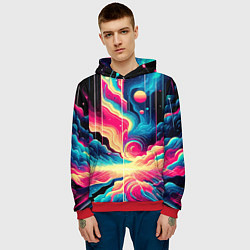 Толстовка-худи мужская Neon space fantasy - ai art, цвет: 3D-красный — фото 2