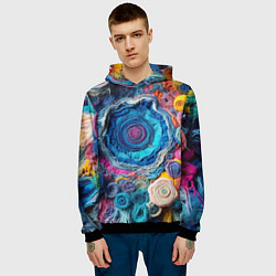 Толстовка-худи мужская Вязаные цветы - пэчворк, цвет: 3D-черный — фото 2