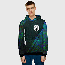 Толстовка-худи мужская Atletico Madrid glitch blue, цвет: 3D-черный — фото 2