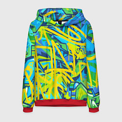 Толстовка-худи мужская Желто-зеленое граффити, цвет: 3D-красный