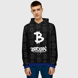 Толстовка-худи мужская Биткоин - граффити белый, цвет: 3D-синий — фото 2