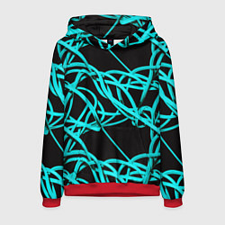 Толстовка-худи мужская Ярко голубые линии, цвет: 3D-красный