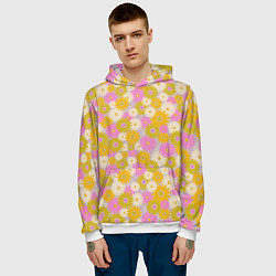 Толстовка-худи мужская Разноцветный цветочный паттерн, цвет: 3D-белый — фото 2