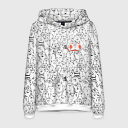 Толстовка-худи мужская Румяная киска и серые коты, цвет: 3D-белый