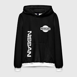 Толстовка-худи мужская Nissan logo white auto, цвет: 3D-белый