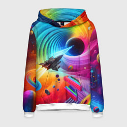 Толстовка-худи мужская Полёт к чёрной дыре - нейросеть, цвет: 3D-белый