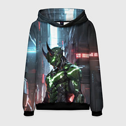 Толстовка-худи мужская Зелёный кибернетический демон, цвет: 3D-черный