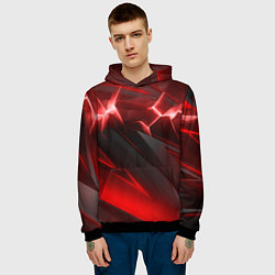 Толстовка-худи мужская Яркая красная объемная абстракция, цвет: 3D-черный — фото 2