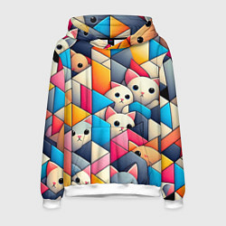 Толстовка-худи мужская Geometric pattern with kittens - ai art, цвет: 3D-белый