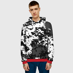 Толстовка-худи мужская Камуфляжные пиксели чёрно белый, цвет: 3D-красный — фото 2