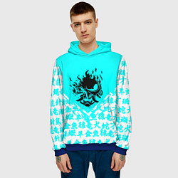 Толстовка-худи мужская Cyberpunk neon samurai japan, цвет: 3D-синий — фото 2