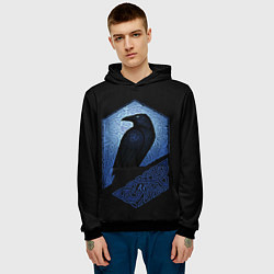 Толстовка-худи мужская Славянский ворон в узоре орнаменте, цвет: 3D-черный — фото 2