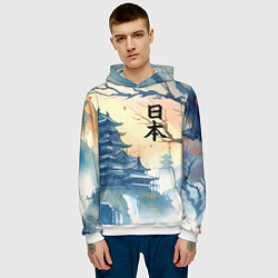 Толстовка-худи мужская Japanese landscape - watercolor, цвет: 3D-белый — фото 2