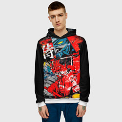 Толстовка-худи мужская Самурай и демон Они, цвет: 3D-белый — фото 2