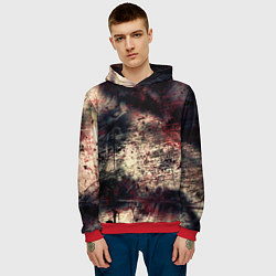 Толстовка-худи мужская Мокрая бумага ретро гранж текстура грязная, цвет: 3D-красный — фото 2