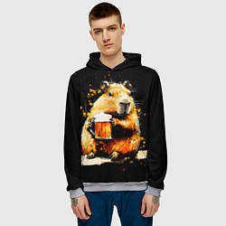 Толстовка-худи мужская Капибара с кружкой пива, цвет: 3D-меланж — фото 2