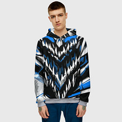 Толстовка-худи мужская Абстрактные бело-синие шипы, цвет: 3D-меланж — фото 2