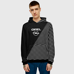 Толстовка-худи мужская Opel чёрно-белый шахматка, цвет: 3D-черный — фото 2
