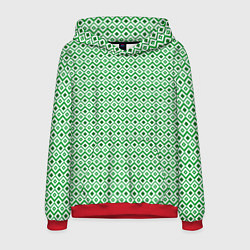 Толстовка-худи мужская Мелкий зеленый ромб, цвет: 3D-красный