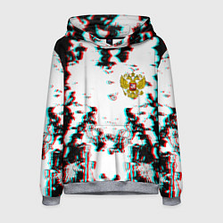 Толстовка-худи мужская Герб РФ глитч краски, цвет: 3D-меланж