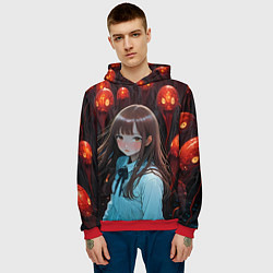 Толстовка-худи мужская Аниме девушка окружённая красными монстрами, цвет: 3D-красный — фото 2