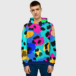 Толстовка-худи мужская Радужный неоновый леопард, цвет: 3D-синий — фото 2