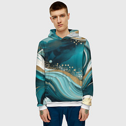 Толстовка-худи мужская Бирюзовый подводный мир, цвет: 3D-белый — фото 2