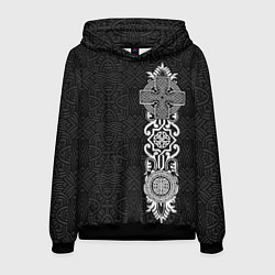 Толстовка-худи мужская Славянский вертикальный орнамент в узоре, цвет: 3D-черный