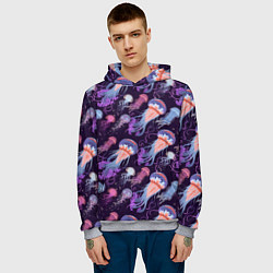 Толстовка-худи мужская Цветные медузы паттерн, цвет: 3D-меланж — фото 2
