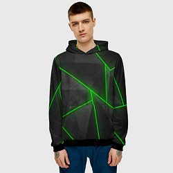 Толстовка-худи мужская Лучи неон абстракция, цвет: 3D-черный — фото 2