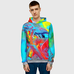 Толстовка-худи мужская Абстрактные краски неон, цвет: 3D-меланж — фото 2