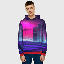 Толстовка-худи мужская Synthwave неоновый город, цвет: 3D-красный — фото 2